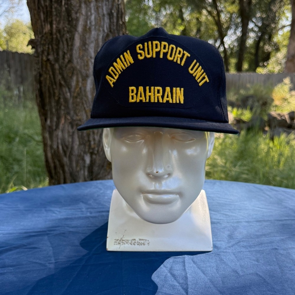 Vintage Admin Support Unit Bahrain Snapback Hat Navy Blue Made in USA‎
